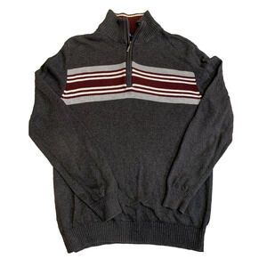 JA John Ashford Sweater Mens Medium Grey Cotton 1/4 Zip Classic Pullover Sweater